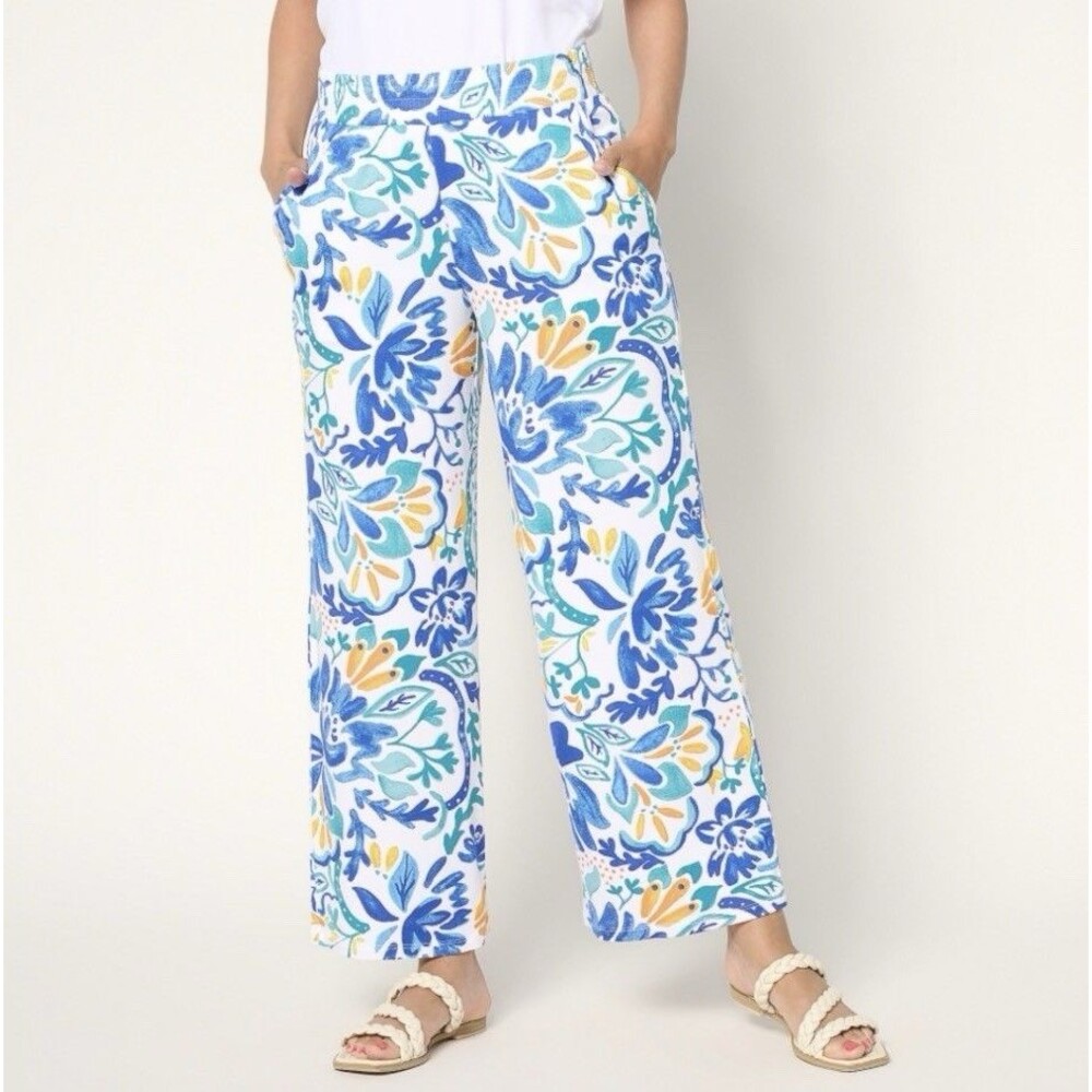 Susan Graver Soleil Petite Knit Printed Ankle Pant Painted Floral Sz Petite M